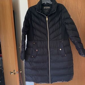 Michael Kors Black Puffer Jacket with Gold Accents Packable Down Fill